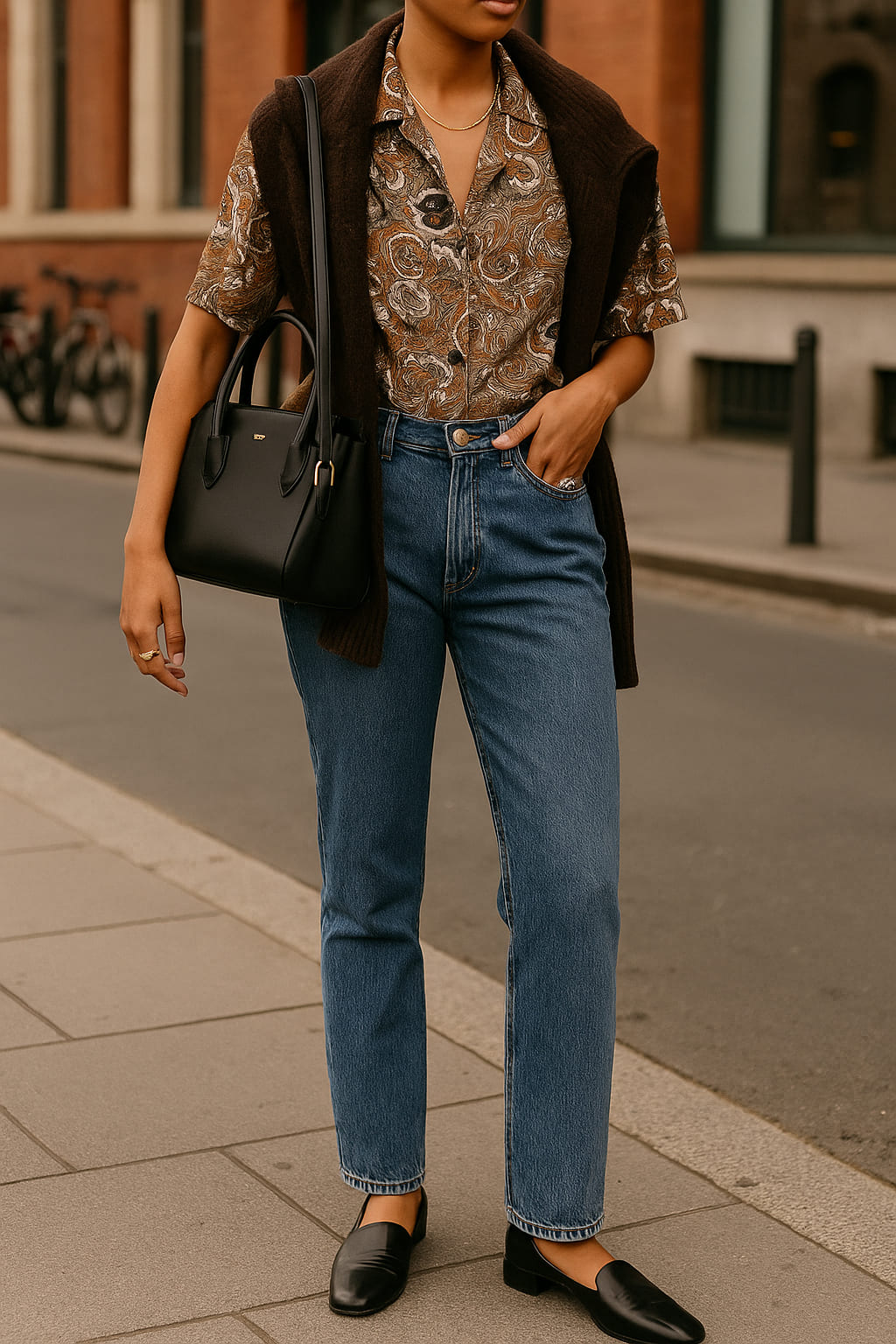 Fashionable streetwear mixing vintage and designer