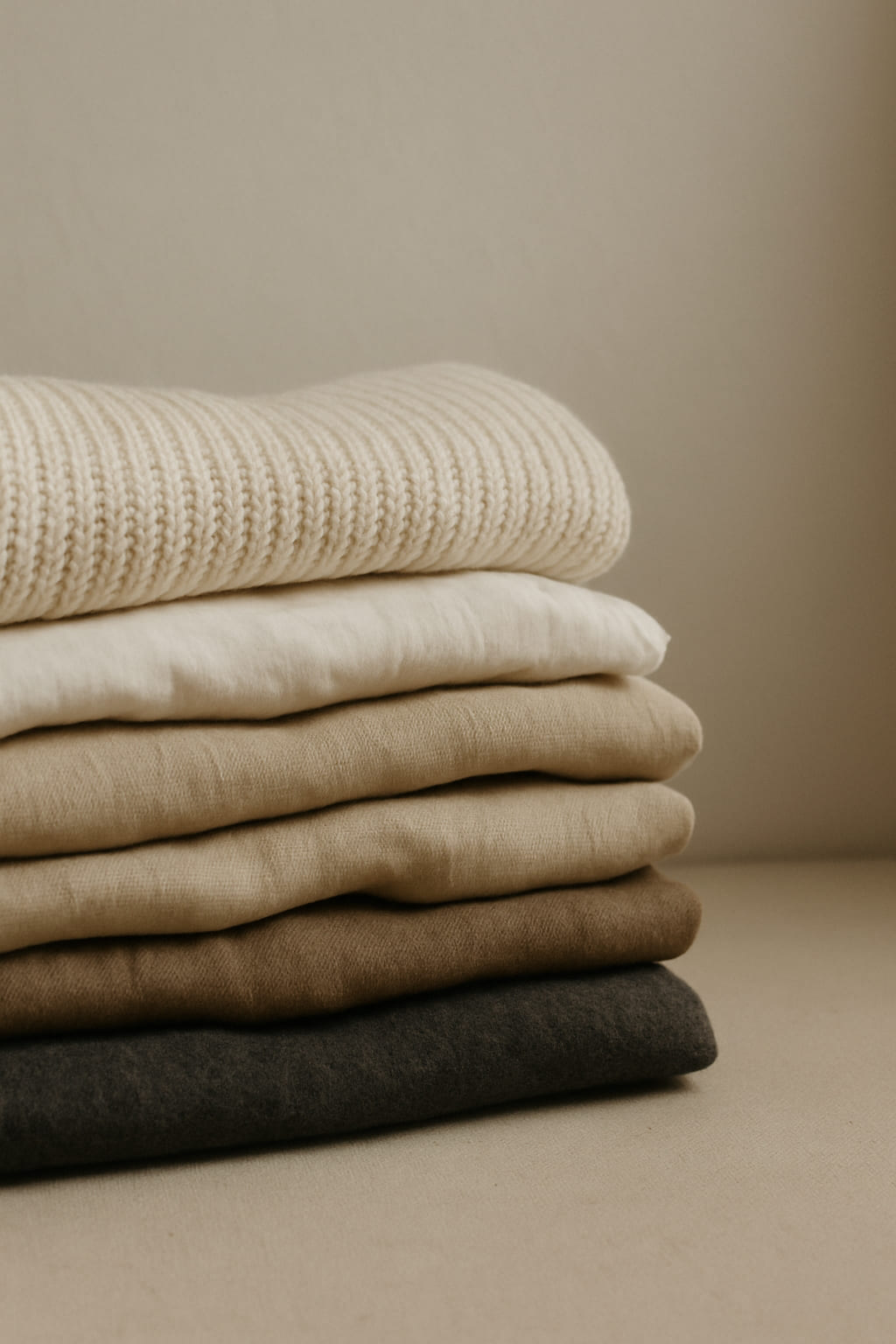 Detail shot of premium fabrics in a curated wardrobe