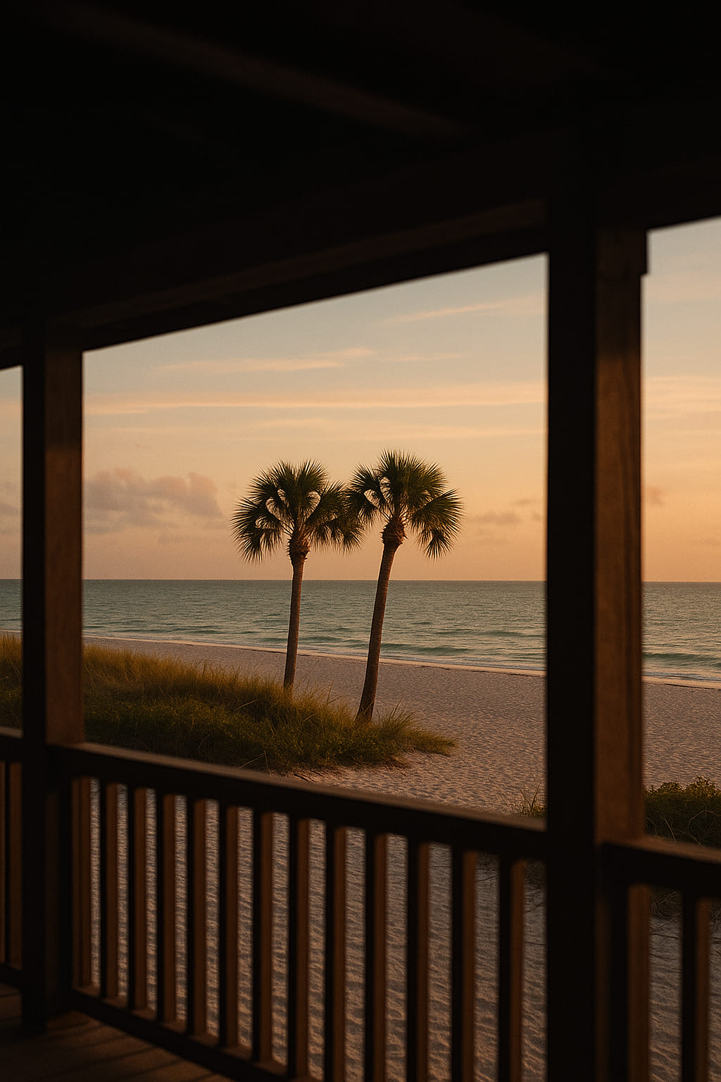 Early evening sky seen through a coastal porch frame