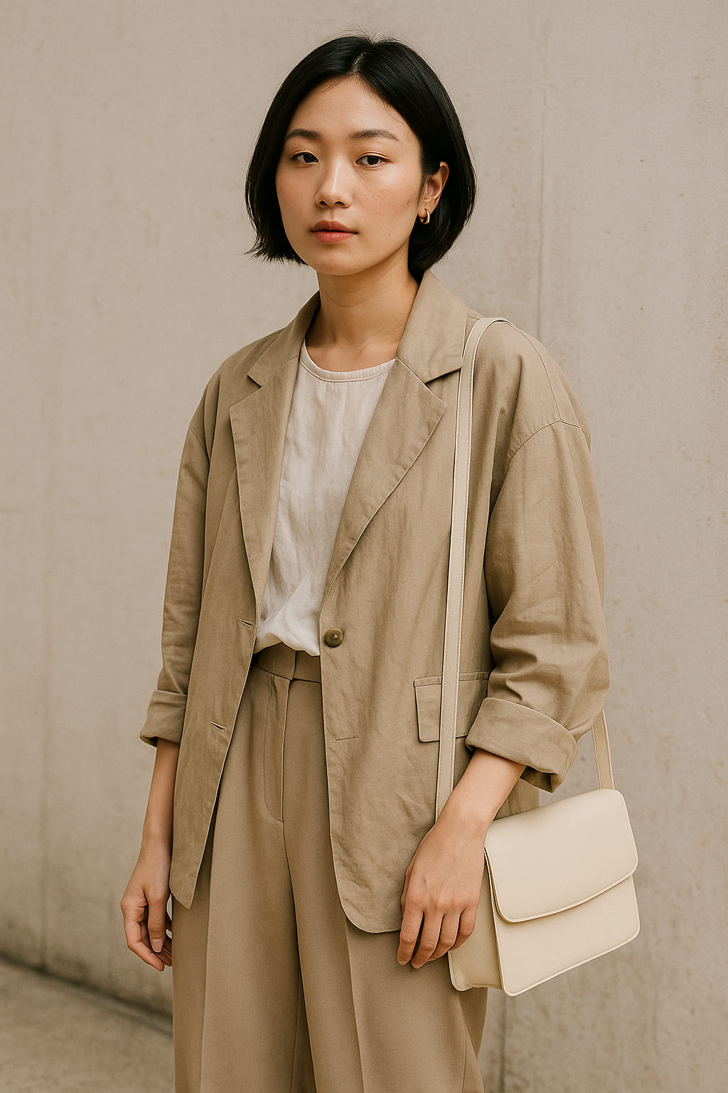 Minimal streetwear in beige and ivory tones