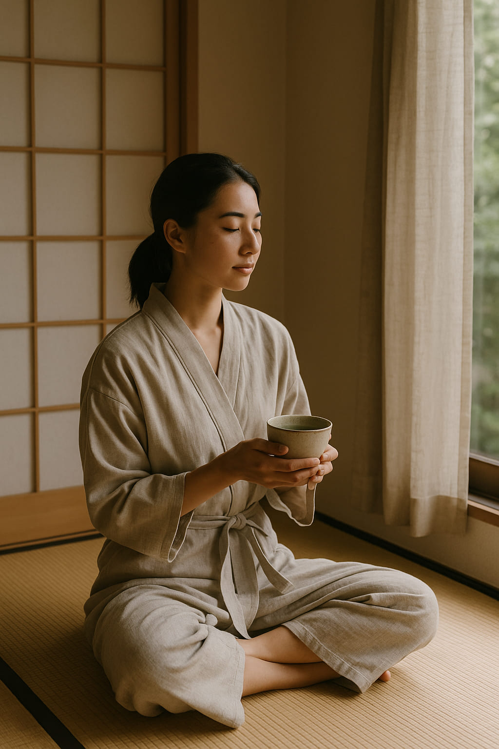 Japanese linen yukata at home