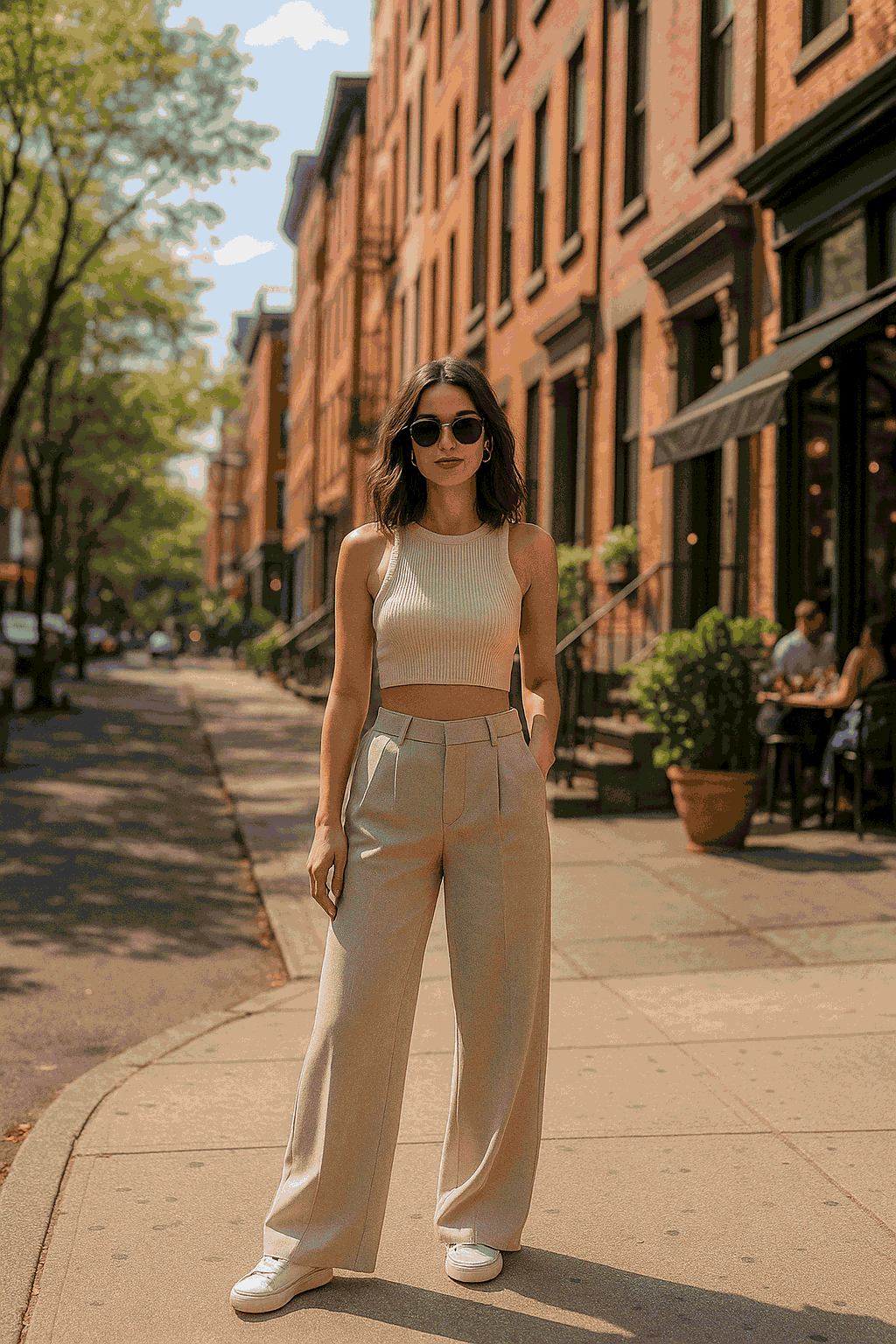 Wide pants and crop top cool style NYC