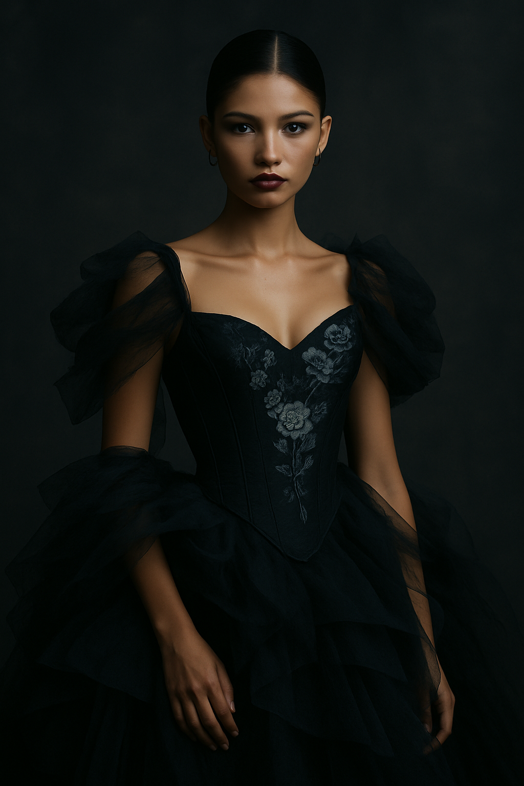 Editorial inspired portrait with corseted dark romantic styling